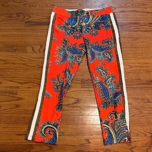 Pam & Gela Red Paisley Straight-Leg Jumpsuit Pants with Side Stripes